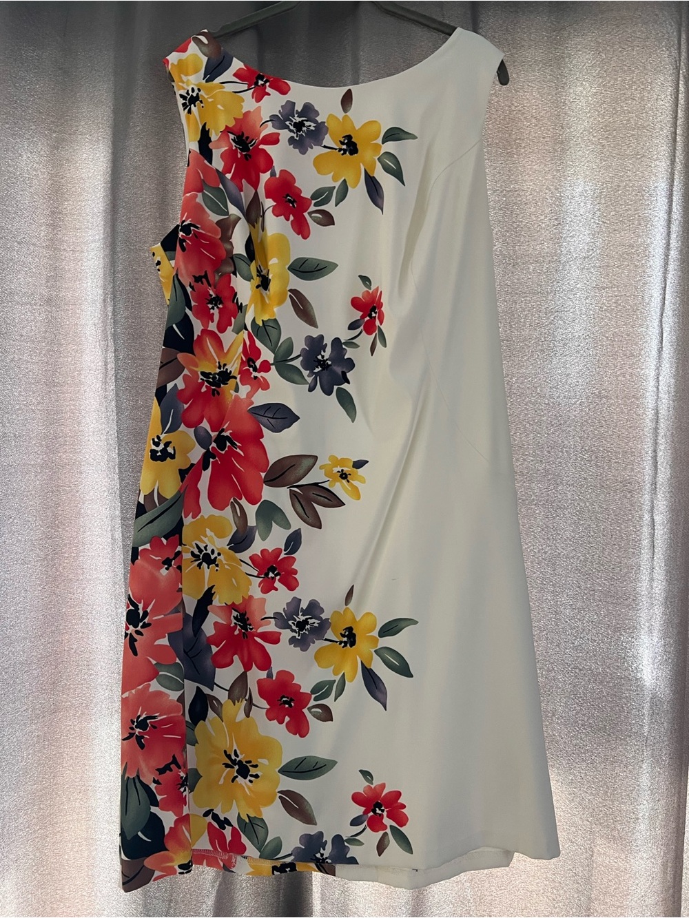 dressbarn White One-Shoulder Floral Shift Dress